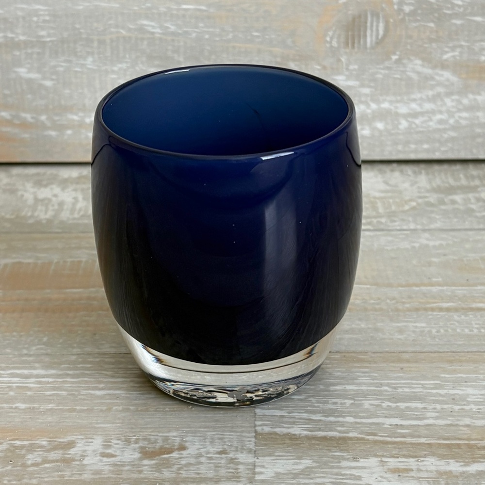 Glassybaby Forever Votive Candle Holder Deep Blue with Sticker